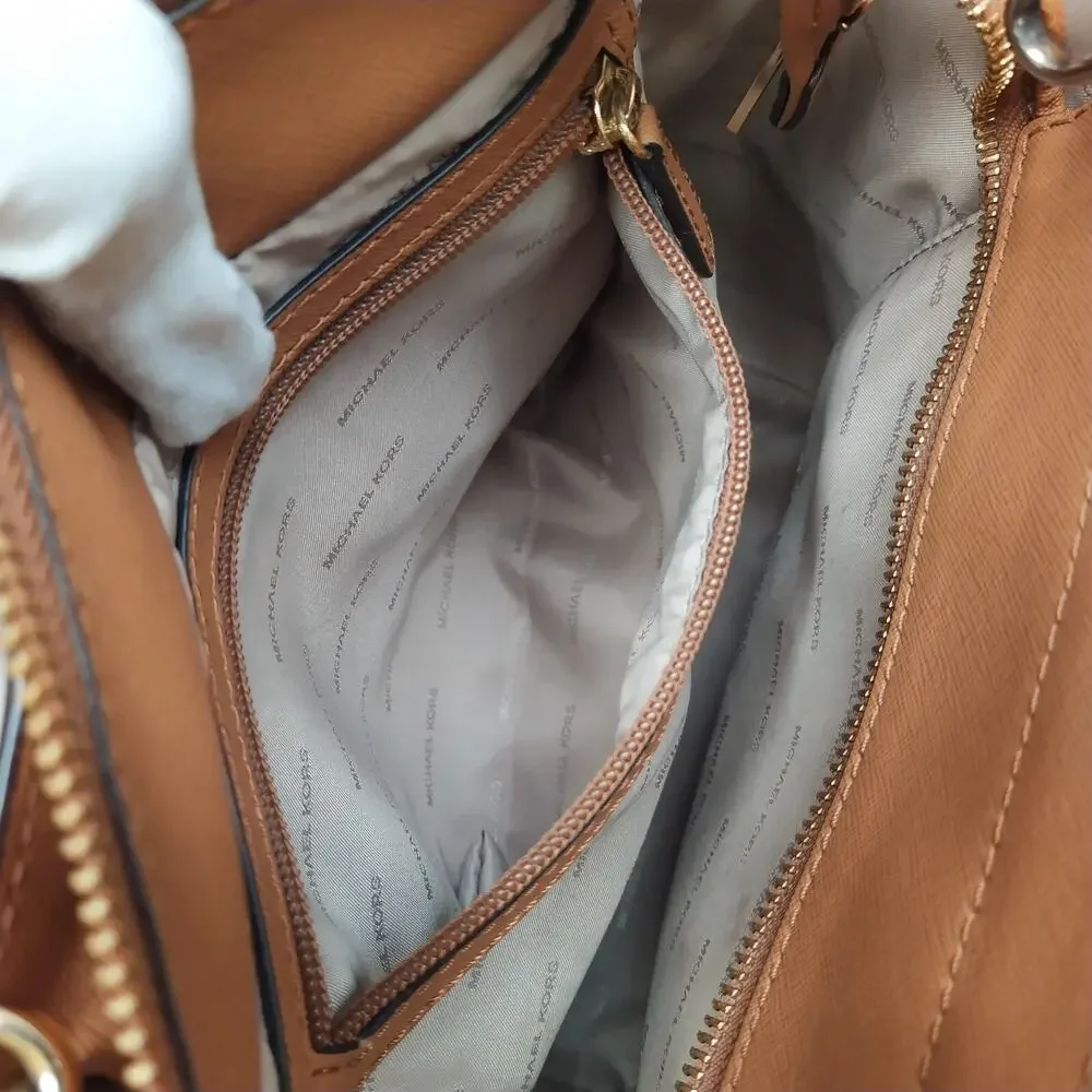 Michael Kors Brown Leather Double Handle Zipper Closure Satchel Bag